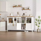 Mobile contenitore a 4 ante in vetro da 55", nero/bianco/legno, singolo