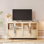 Mobile contenitore a 4 ante in vetro da 55", nero/bianco/legno, singolo