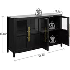 Mobile contenitore a 4 ante in vetro da 55", nero/bianco/legno, singolo