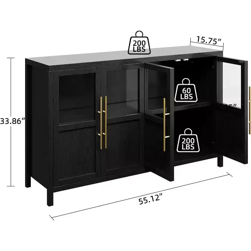 Mobile contenitore a 4 ante in vetro da 55", nero/bianco/legno, singolo