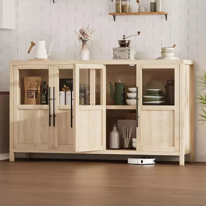Mobile contenitore a 4 ante in vetro da 55", nero/bianco/legno, singolo