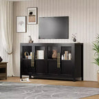 Mobile contenitore a 4 ante in vetro da 55", nero/bianco/legno, singolo