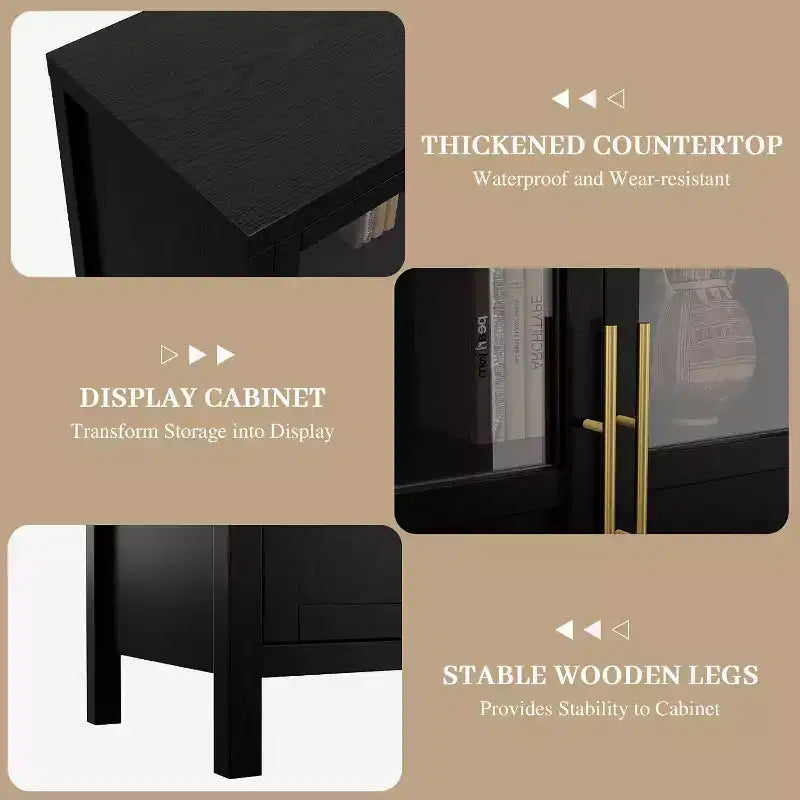 Mobile contenitore a 4 ante in vetro da 55", nero/bianco/legno, singolo