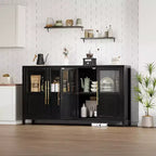 Mobile contenitore a 4 ante in vetro da 55", nero/bianco/legno, singolo