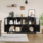 Mobile contenitore a 4 ante in vetro da 55", nero/bianco/legno, singolo