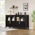 Mobile contenitore a 4 ante in vetro da 55", nero/bianco/legno, singolo