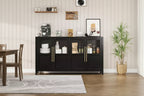 Acekool 55 Farmhouse Storage Cabinet  4 Glass Door Sideboard with Shelves, Slim Kitchen & Dining Organizer in Crisp White