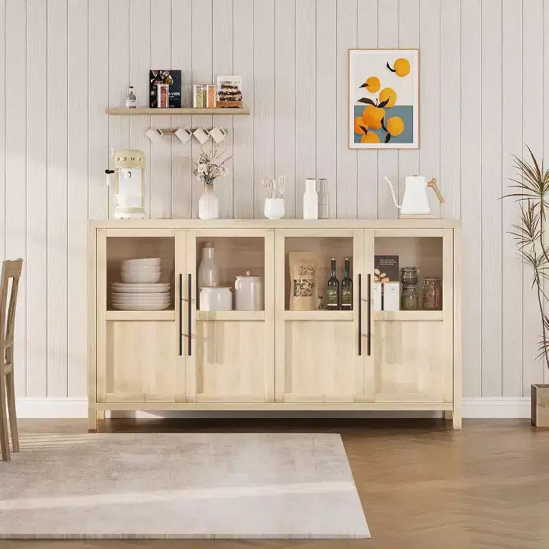 Mobile contenitore a 4 ante in vetro da 55", nero/bianco/legno, singolo