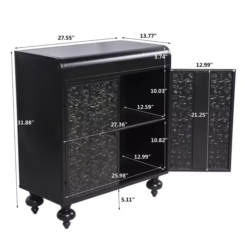 Credenza Nera a 2 Ante con Dettagli Dorati, Montaggio per 1 Persona