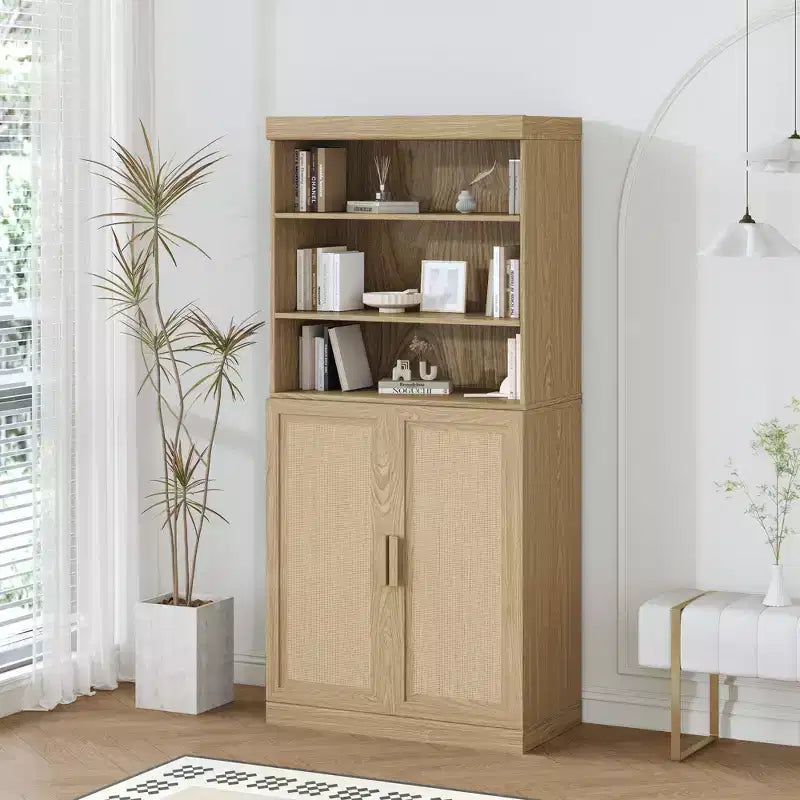Mobiletto contenitore nero/legno naturale a 2 ante con ripiani regolabili