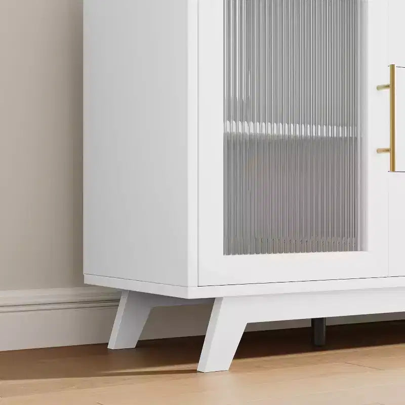 Mobile bar a 2 ante con vetro scanalato, colore bianco/venatura legno, singolo
