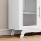 Mobile bar a 2 ante con vetro scanalato, colore bianco/venatura legno, singolo