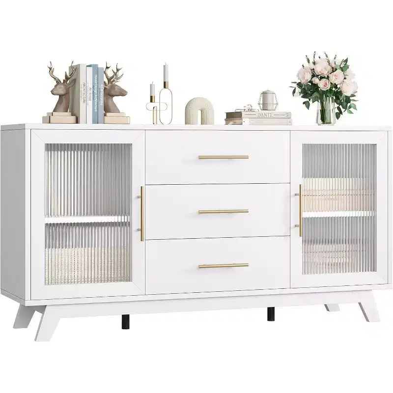 Mobile bar a 2 ante con vetro scanalato, colore bianco/venatura legno, singolo