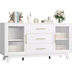 Mobile bar a 2 ante con vetro scanalato, colore bianco/venatura legno, singolo