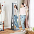 Armadio portagioie autoportante grigio/bianco con specchio girevole a 360°, uso singolo