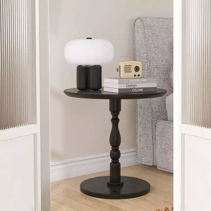 Tavolino Rotondo Nero, Piano in MDF, Base Antiscivolo, per 1 Persona