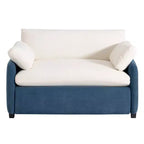 Poltrona singola in ciniglia blu/multicolore, con cuscini decorativi