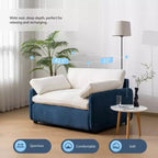 Poltrona singola in ciniglia blu/multicolore, con cuscini decorativi