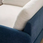 Poltrona singola in ciniglia blu/multicolore, con cuscini decorativi
