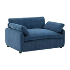 Poltrona singola in ciniglia blu/multicolore, con cuscini decorativi