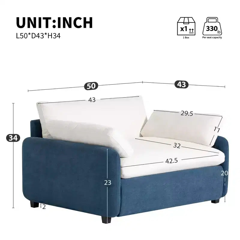 Poltrona singola in ciniglia blu/multicolore, con cuscini decorativi