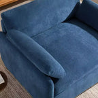 Poltrona singola in ciniglia blu/multicolore, con cuscini decorativi