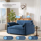 Poltrona singola in ciniglia blu/multicolore, con cuscini decorativi