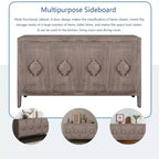 Credenza Antica Marrone a 4 Ante in Legno con Maniglie Intagliate, Montaggio da 1 Persona