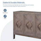 Credenza Antica Marrone a 4 Ante in Legno con Maniglie Intagliate, Montaggio da 1 Persona