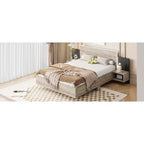 Letto a Piattaforma Sospesa Rivestito in Tessuto Grigio con Comodini, Queen, 2 Posti
