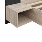 Letto a Piattaforma Sospesa Rivestito in Tessuto Grigio con Comodini, Queen, 2 Posti