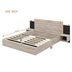 Letto a Piattaforma Sospesa Rivestito in Tessuto Grigio con Comodini, Queen, 2 Posti