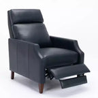 Poltrona reclinabile a spinta marrone/blu scuro, in similpelle, monoposto, con gambe in legno massello
