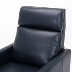 Poltrona reclinabile a spinta marrone/blu scuro, in similpelle, monoposto, con gambe in legno massello