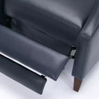 Poltrona reclinabile a spinta marrone/blu scuro, in similpelle, monoposto, con gambe in legno massello