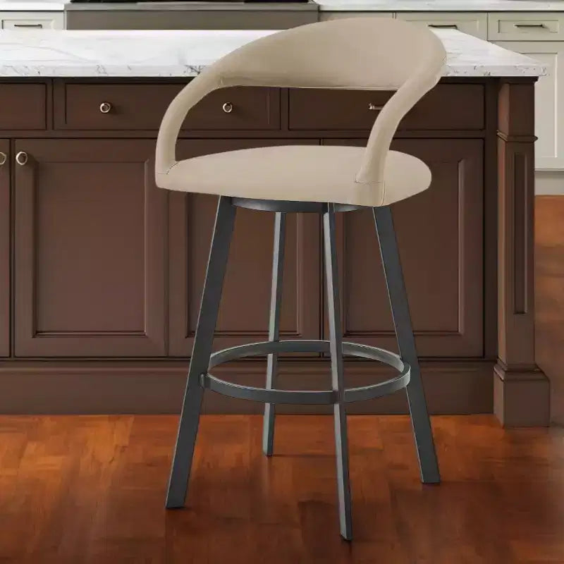 Sgabello da bar girevole in ecopelle beige e nera, schienale basso, per 1