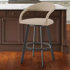 Sgabello da bar girevole in ecopelle beige e nera, schienale basso, per 1
