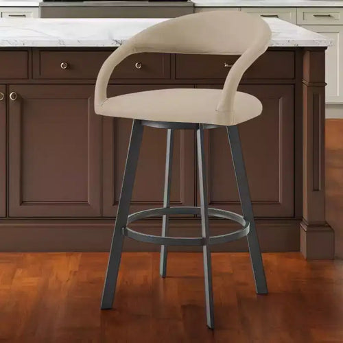 Sgabello da bar girevole in ecopelle beige e nera, schienale basso, per 1