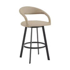 Sgabello da bar girevole in ecopelle beige e nera, schienale basso, per 1