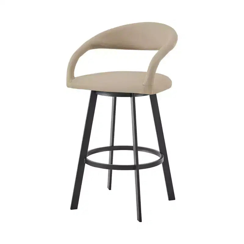 Sgabello da bar girevole in ecopelle beige e nera, schienale basso, per 1