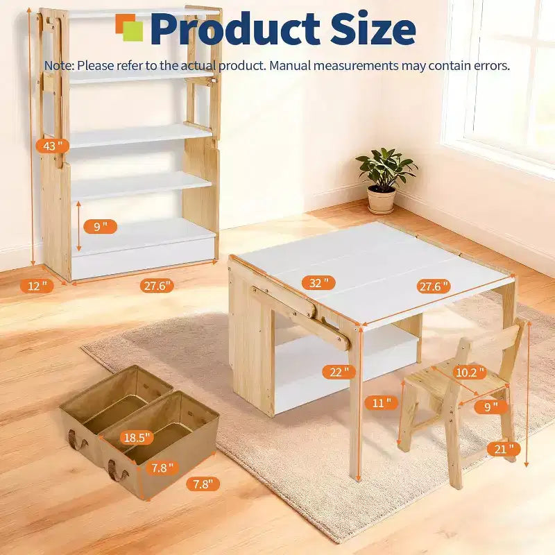 Ensemble table et chaises pliantes, table d'activités convertible en étagères de rangement, bureau de jeu créatif avec 2 boîtes de rangement, table réglable pour l'école et la maison
