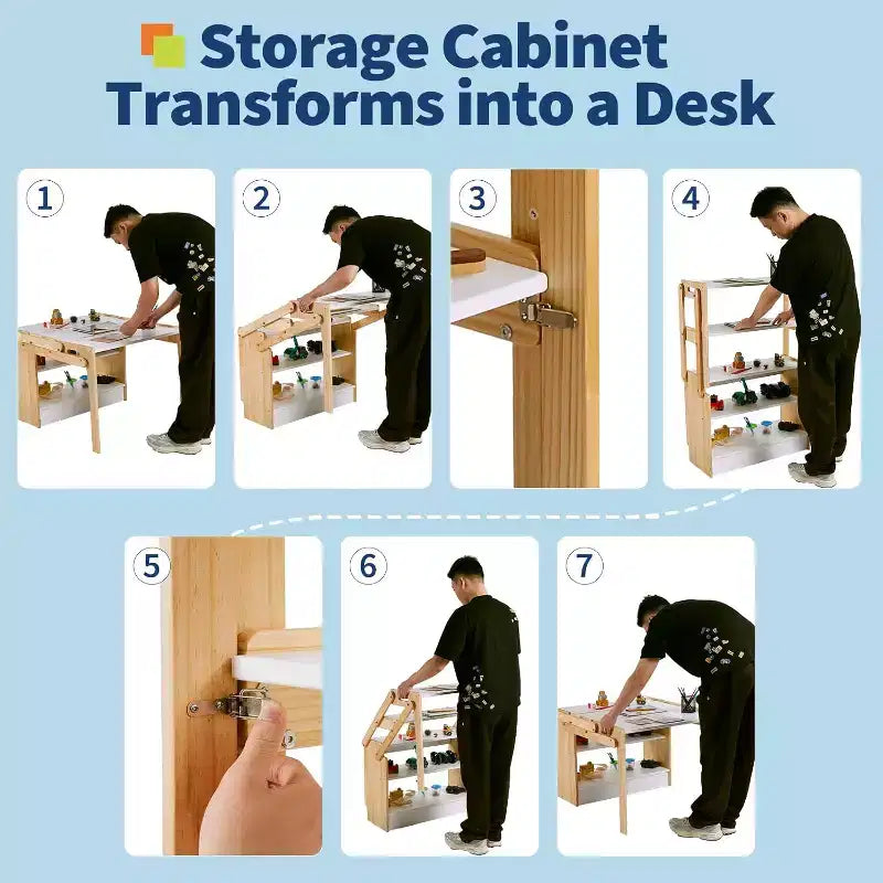 Ensemble table et chaises pliantes, table d'activités convertible en étagères de rangement, bureau de jeu créatif avec 2 boîtes de rangement, table réglable pour l'école et la maison