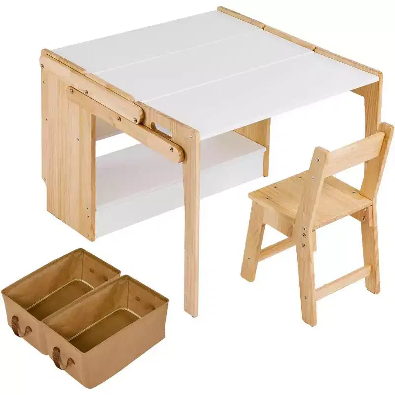 Ensemble table et chaises pliantes, table d'activités convertible en étagères de rangement, bureau de jeu créatif avec 2 boîtes de rangement, table réglable pour l'école et la maison