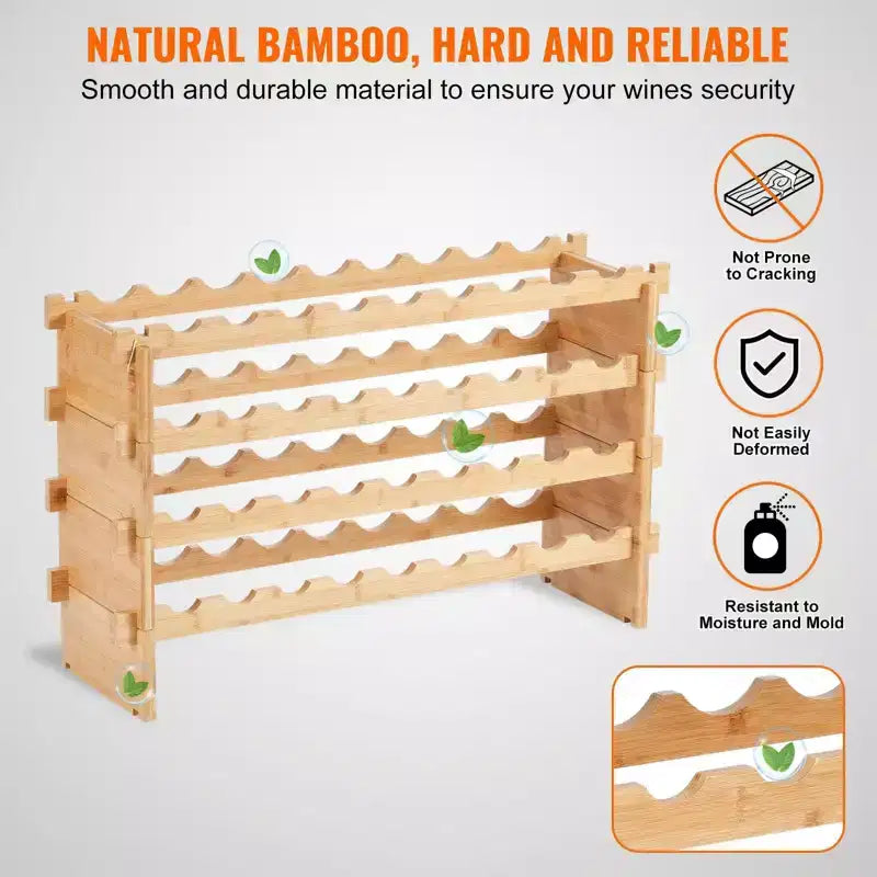 36 Bottle Bamboo Wine Rack 4 Tier Stackable Freestanding Storage Shelf for Kitchen Bar