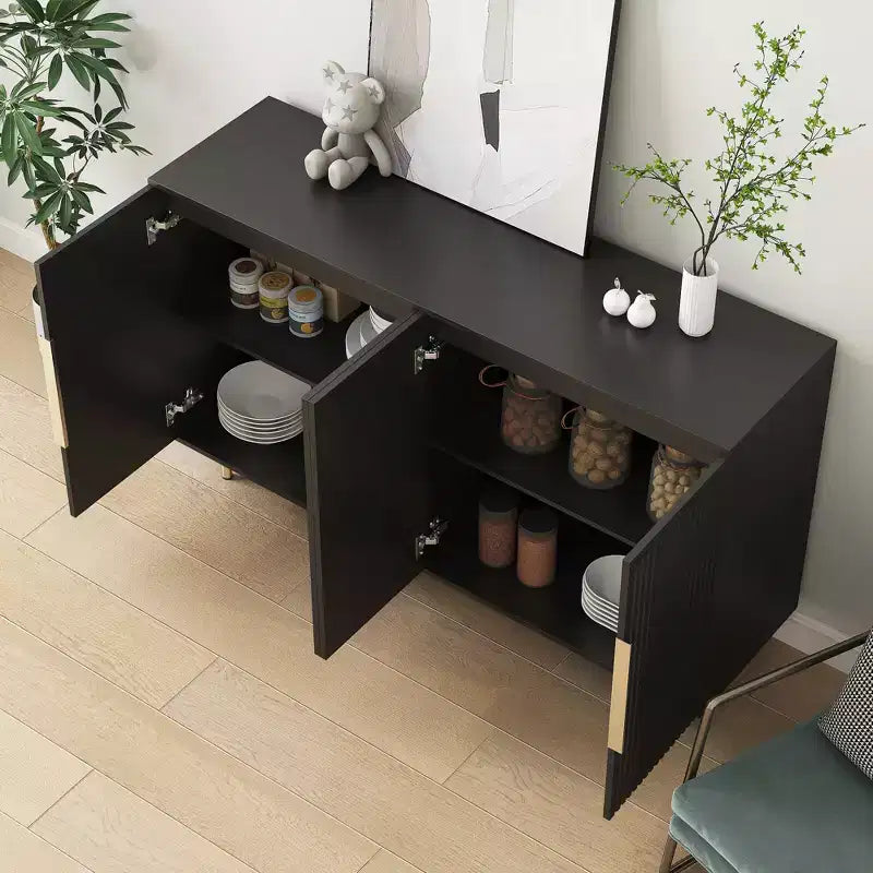 JVNOXK 56-inch Large Modern-Style Recessed Sideboard with Storage Space, Adjustable Shelves, Can Serve as Decorative Cabinet, Black