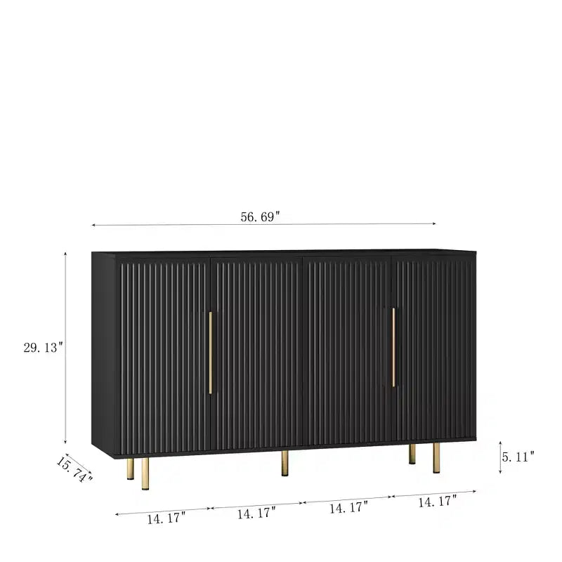 JVNOXK 56-inch Large Modern-Style Recessed Sideboard with Storage Space, Adjustable Shelves, Can Serve as Decorative Cabinet, Black