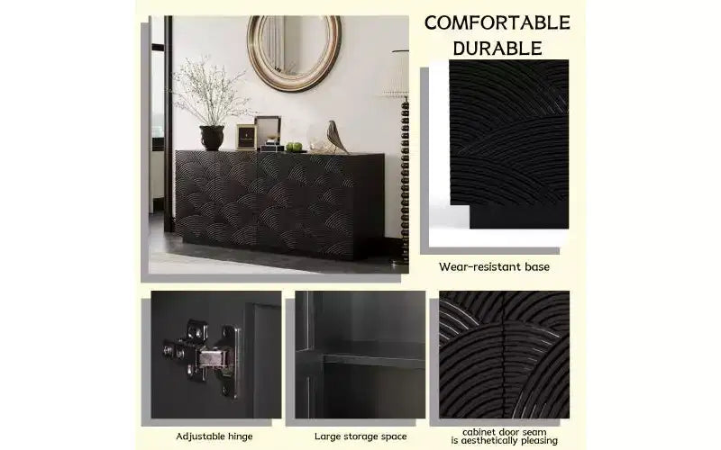 JVNOXK 56-inch Large Modern-Style Recessed Sideboard with Storage Space, Adjustable Shelves, Can Serve as Decorative Cabinet, Black