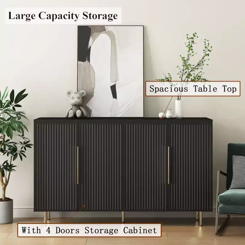 JVNOXK 56-inch Large Modern-Style Recessed Sideboard with Storage Space, Adjustable Shelves, Can Serve as Decorative Cabinet, Black