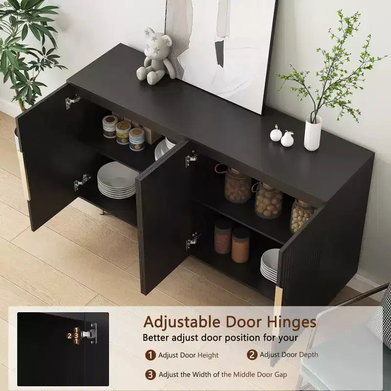 JVNOXK 56-inch Large Modern-Style Recessed Sideboard with Storage Space, Adjustable Shelves, Can Serve as Decorative Cabinet, Black
