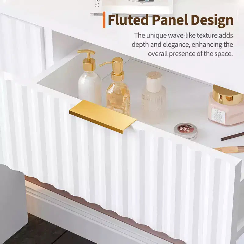 31'' Makeup Vanity Desk with Mirror and Adjustable Lights for Small Space - Dressing Table with 2 Drawers for Bedroom